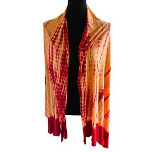 Peach Red Tie-Dye Viscose Draped Shawl Wrap Cardigan NWOT